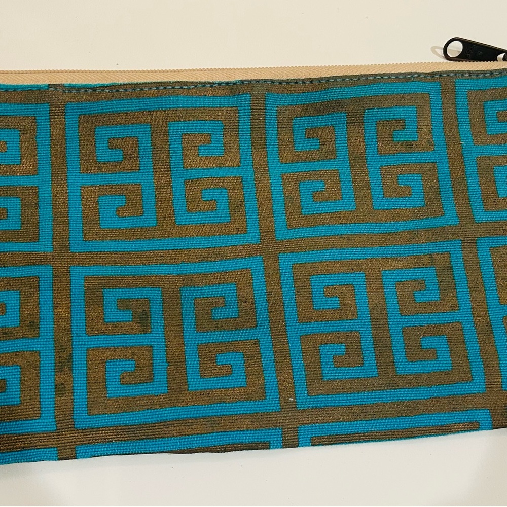 Turquoise/Gold Greek Key Pattern Cosmetic Zip Pouch